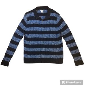 L.L. Bean Sweater Full Zip Cable Knit blue XL P